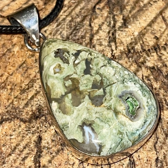Green Rainforest Jasper Rhyolite Pendant 2” - Picture 5 of 11